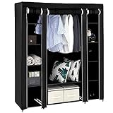 AiQInu Faltschrank 5-Etagen 12 Fächer 147x44x174 cm – Stoffschrank mit Kleiderstange stabil, Faltbarer Kleiderschrank aus 95 g/m² Vlies (Schwarz)