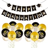 Happy Graduation Banner with Confetti Balloons Bunting Congrats Grad Class Photo...