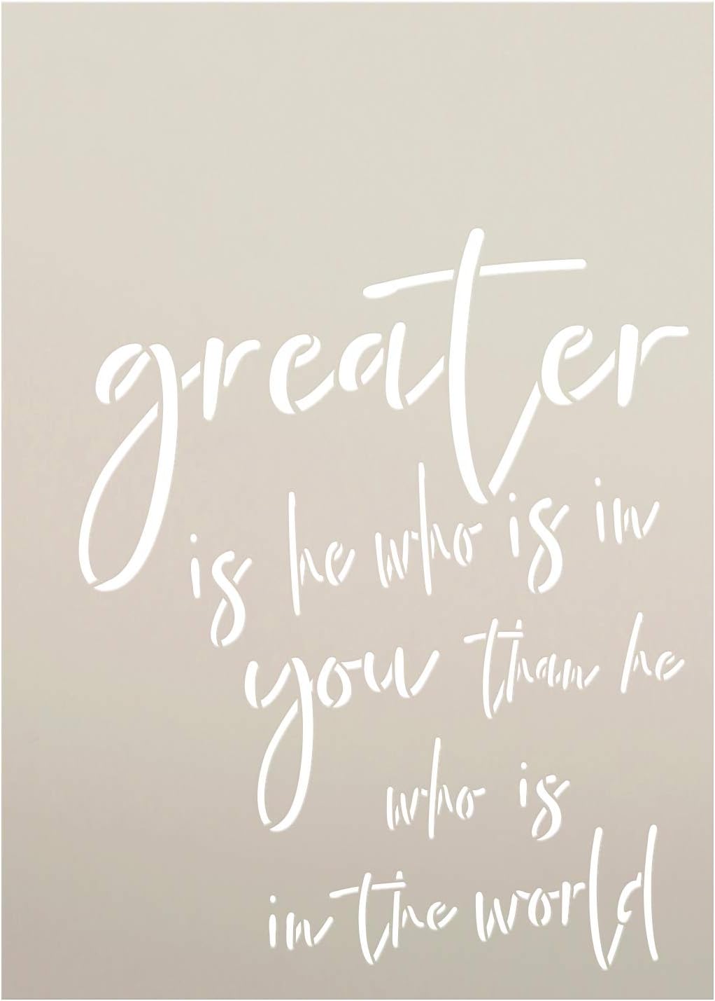 Greater is He That is in Me Stencil by StudioR12 | Bible Verse Song Lyrics | Christian & Inspirational Wall Art | Reusable Mylar Template | Paint Wood Signs | DIY Home Craft | Select Size (10 x 14)