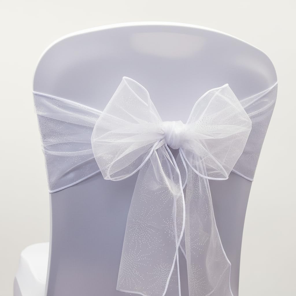 Decor Essentials White Xmas Snowflake Organza Chair Sash Table Runner Roll Christmas Decor (Sash)