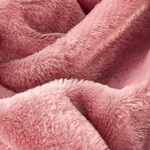 YUSOKI Pink Queen Faux Fur Winter Blanket,2 Layers,90"x90" Without Pillows Big Soft Plush Fuzzy Large Warm Fluffy Throw Blanket for Bed