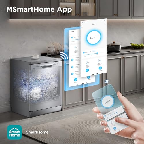 Midea Geschirrspüler 60cm Freistehend, SF 3.60N PRO Spülmaschine mit WLAN, 14 Maßgedecke, Geschirrspüler Unterbaufähig, 5 Programme, Höhenverstellbarer Oberkorb, 47 dB, Inox