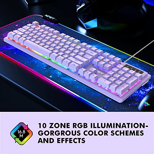 Image of NPET Purple Wired Gaming Keyboard, Backlit Membrane USB Keyboard for PC