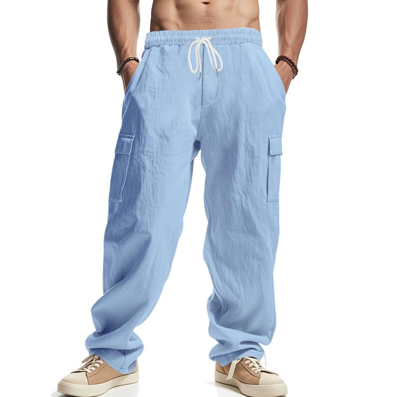 Comfort Trendy Pants for Men Casual Summer Beach Elastic Waist Sweatpants Drawstring Lightweight Vacation Trousers