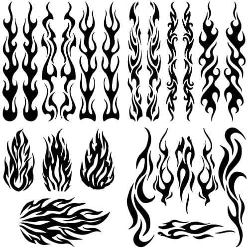 GORGECRAFT 4 Autocollants Réfléchissants en Forme de Flamme pour Voiture Motif Course de Feu Noir Rayures de Sport Autocollants de Pare Chocs de Voiture...