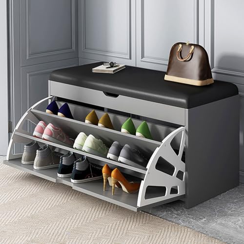 Banc à chaussures avec siège rembourré et rangement rabattable pour couloir étroit