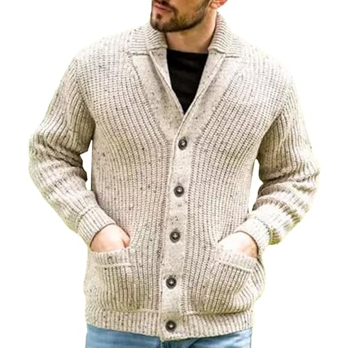 Men's Shawl Collar Long Sleeve Casual Sweater Cardigan Knit Loose Fit Sweater Ribbed Button Down Sweaters