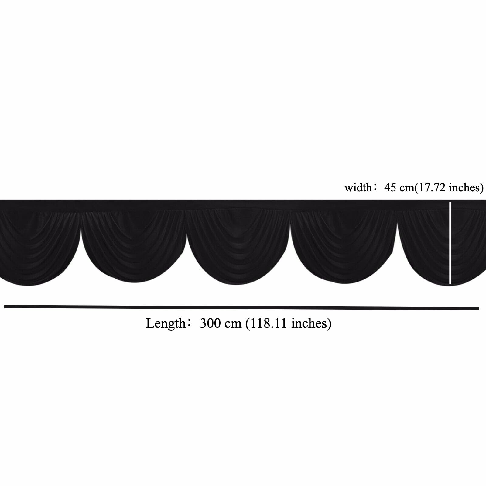 Ice Silk Swag Valance Window Curtain, 300CM Drapes for Wedding, Party, Home, Hotel Decorations Indoor and Outdoor (Black)