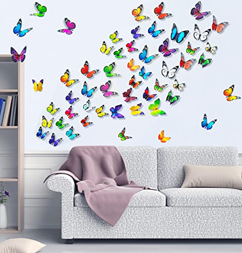Tianorcan 80 Stück 3D Schmetterlinge Deko Schmetterling Wandaufkleber Dekoration Wandtattoo Abnehmbare Wandaufkleber Heimdeko Schlafzimmer Deko