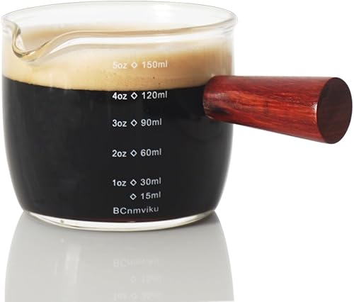 BCnmviku Vaso de chupito de café expreso, 5.1 fl oz, 5 onzas, triple jarra barista con mango de madera (1)