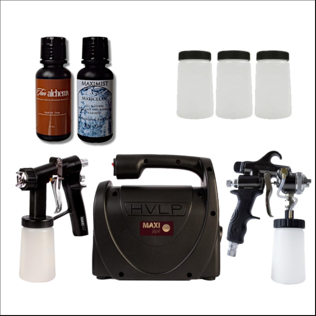 MaxiMistElite Evo Pro Plus Professional Sunless Spray Tan Machine Kit with two sprayguns