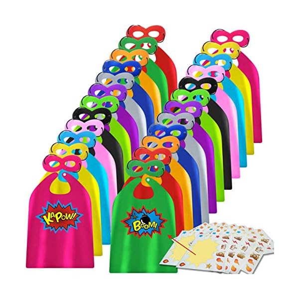 Adjoy superhero capes and masks 24 sets for kids with superhero stickers decoration - superhero themed birthday party capes - image 3