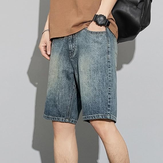 Mens Summer Straight Leg Denim Shorts Relaxed Fit Washed Jean Shorts Classic Casual Work Short2