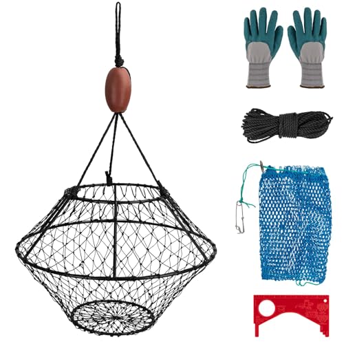 QualyQualy Crab Ring Trap Net, Ring Crab Kit Lobster Hoop, Portable Folded Crab Cage, Crabing Accessories with Bait, Heavy Crab Nets for Crabbing, 24' x16.5'', 1 Pack