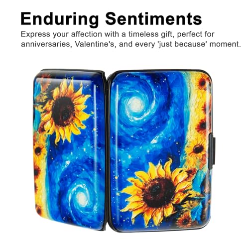 Image of Credit Card Holder Small RFID Blocking Wallet Business Metal Slim Mini Aluminum Hard Case for Women Men, Starry Night Sunflowers, small