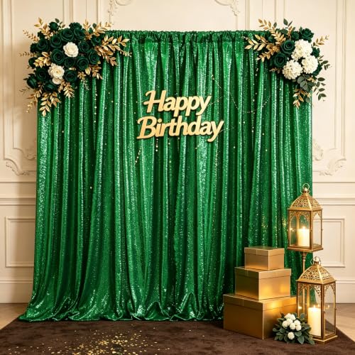 Image of Green Sequin Backdrop Curtain Drapes Wall Backdrop Party Decoration 10x10FT