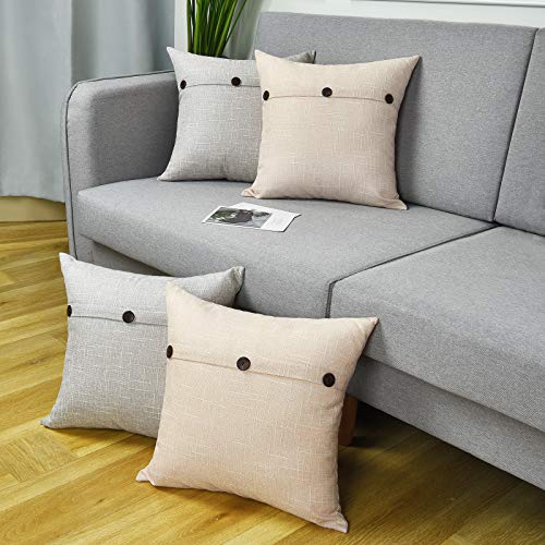 Farmhouse Throw Pillow Covers With Triple Button, Vintage Farmhouse Pillowcase, Set Of 2 Linen Pillow Covers For Couch, Sofa, Bed And Chair, Pink Beige, 18 X 18 Inches #TOP3