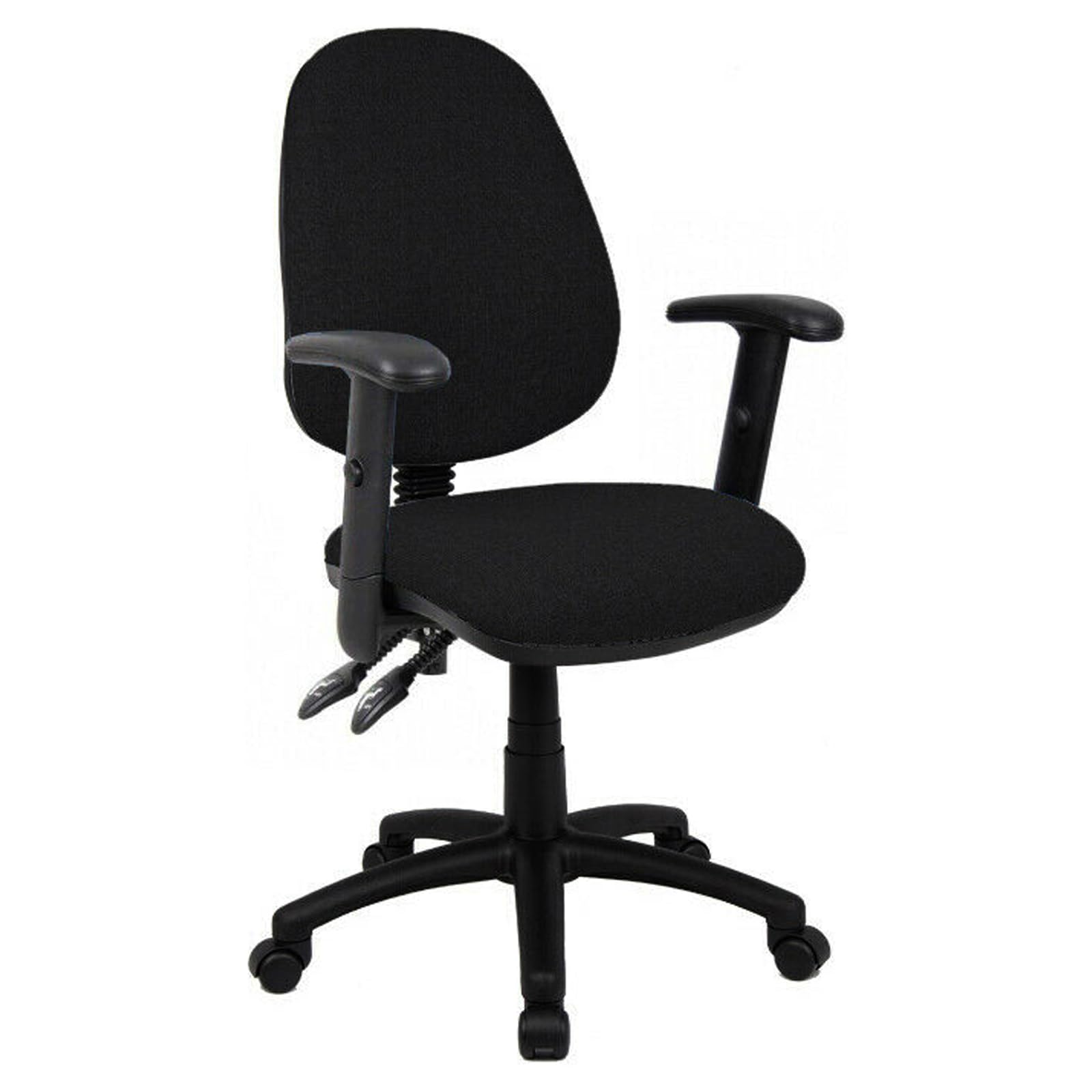 IDEAL 365 Office Fabric Operator Chairs 2 lever PCB (Black, Adjustable Arms)