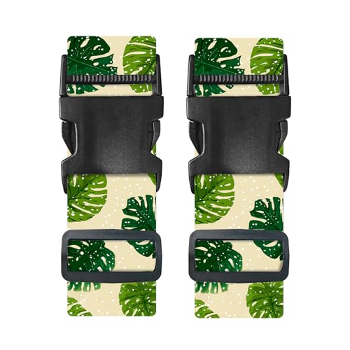 Image of Nuxovilar Luggage Straps Set for Suitcase 1.96x71in Polyester | Cargo Strap Travel Belt Security Buckle Band Backpacker Journey Resort Picnic Travel Supply (Monstera Leaf)