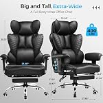 COMHOMA Big and Tall Office Chair Heavy Duty Wide Ergonomic Gaming Chair with Deluxe Embossing Designed Leather with Foot Rest,150°Reclining Adjustable Armrests Pocket Spring Back Support and Pillow - Image 2