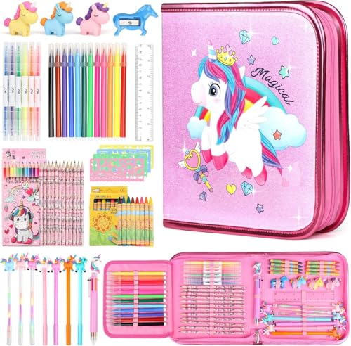 Juguetes para Niñas 6-7 Años, 46 Piezas Marcadores de Agua, Unicornio Kit de Pintura, Estuche Escolar de Gran Capacidad, Set de Arte para Niña, Regalos de Navidad para Niñas 3 4 5 6 7 8 Años