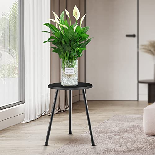 Kinnary Plant Stand Indoor, Mid Century Wood Plant Stand Black Plant Table For Flower Pots, Tall Metal Plant Holder, Modern Home Decor Small Round Side End Table (11.8"X16") #TOP5