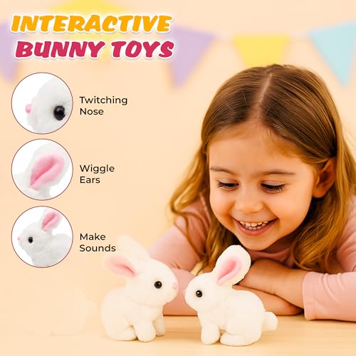 Image of 2 Pcs Walking Talking Bunny Toy with Sound & Realistic Movement, Battery Operated Jumping Rabbit Animal and Twitch Nose | Soft Toy for Kids & Toddlers (Included 4-Battery's)
