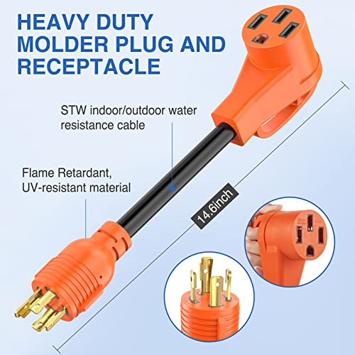Image of Nilight RV Generator Adapter Cord 30Amp to 50Amp 4 Prong Pure Copper Heavy Duty Twist Lock Male Plug10 Gauge Wire L14-30P to 14-50R 30M /50F for RVs Camper Caravan Van Trailer