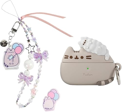 Pusheen - Funda compatible con AirPods 3 [Pusheen & Stormy] + dije de teléfono Pusheen [15 aniversario]