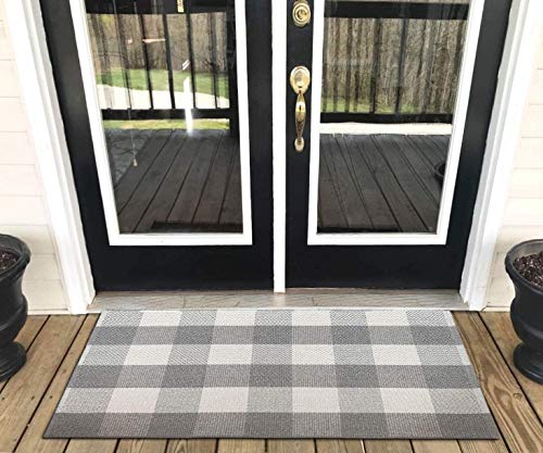 Levinis Door Mat - Cotton Rugs Grey and White Checkered Plaid Rug for Front Porch/Kitchen/Bathroom/Entry Way 27.5'' x 43'' Cover