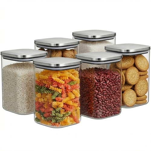 Image of ginoya brothers Airtight Borosilicate Glass Square Jar With Wooden Or Steel Lid Multi-Size, Container for Spices, Coffee, Grains, Snacks & Kitchen Organization (6, STEEL LID, 1250 ML)