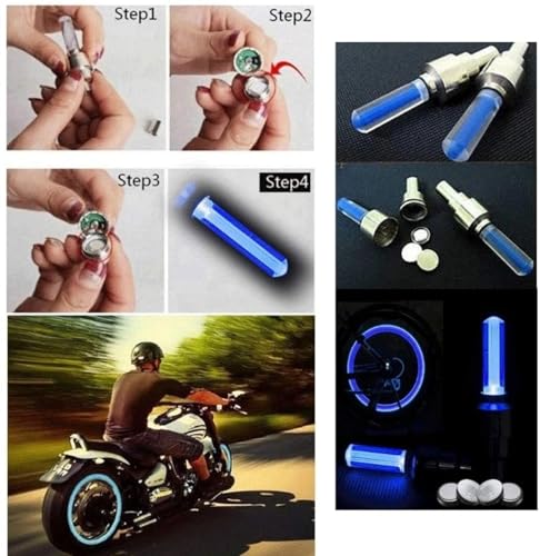Image of All Bike /Bicycle Tyre LED Rim Valve Cap Light with Motion Sensor | Flashing Blue Wheel Light for Bike, Bicycle, Car & Motorcycle | Waterproof Tyre Valve LED Light Set of 2