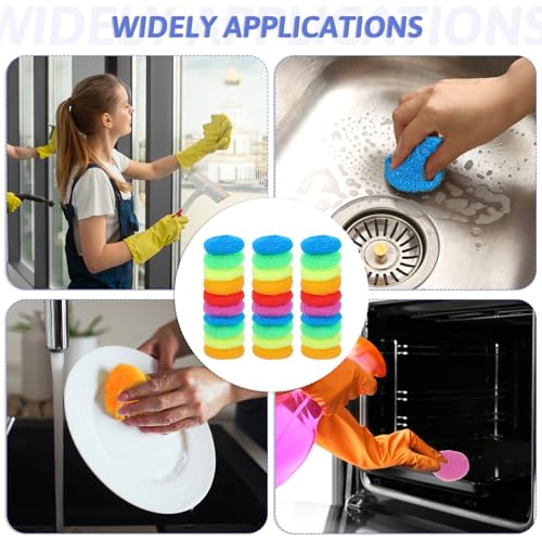 Image of 100 Pcs Plastic Scrubbers for Dishes, Round Pot Scrubbers for Kitchen Non Scratch Scouring Pads 3.35 inch Nylon Mesh Dish Scrubber Reusable Poly Mesh Scouring Dish Pads for Household Cleaning