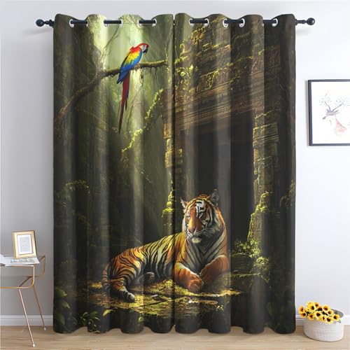 Luxfieo Rideau Occultant Tigre - Décoration Tigre, Rideau Thermique Motif Perroquet Animaux de la...