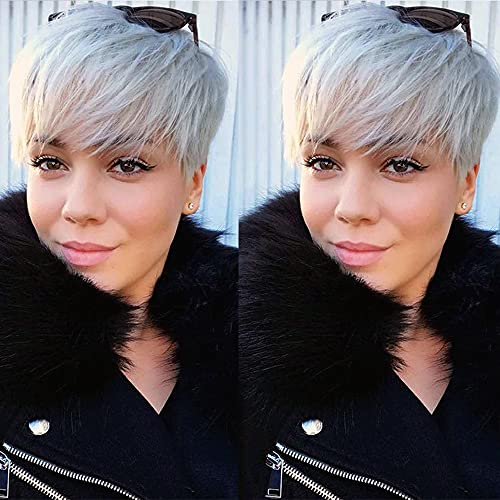 Divine Hair Short Straight Layered Hairstyle Short Hair Wigs Short Pixie White Haircutss For Black Women Natural Hair Wigs (White)