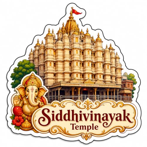 Image of Siddhivinayak Temple Theme Wooden Fridge Magnet Souvenir | 3x3 in Kitchen Home Decor Gift