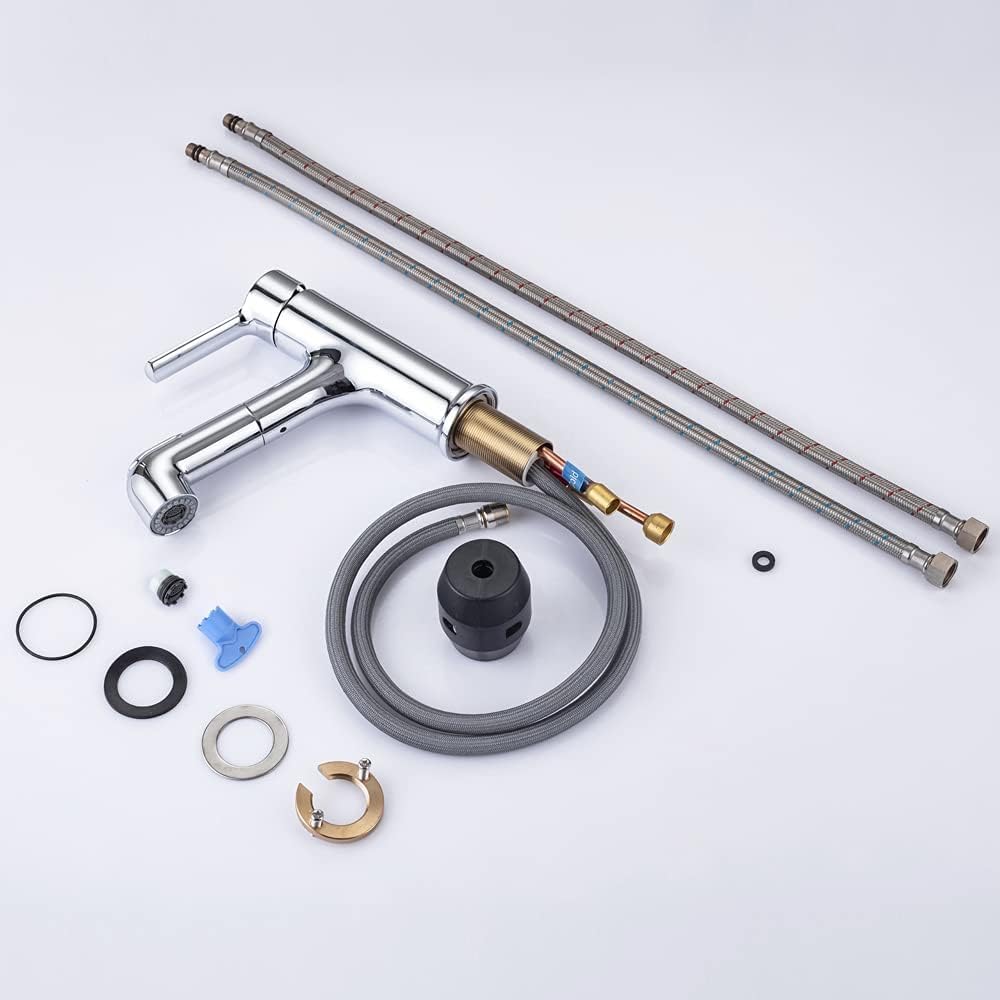ONECE Rubinetto Bagno Lavabo con Doccetta Estraibile, 2 Modalità Getto, Miscelatore Monocomando in Ottone Cromato, Aeratore Rimovibile, Rubinetti Acqua Calda e Fredda