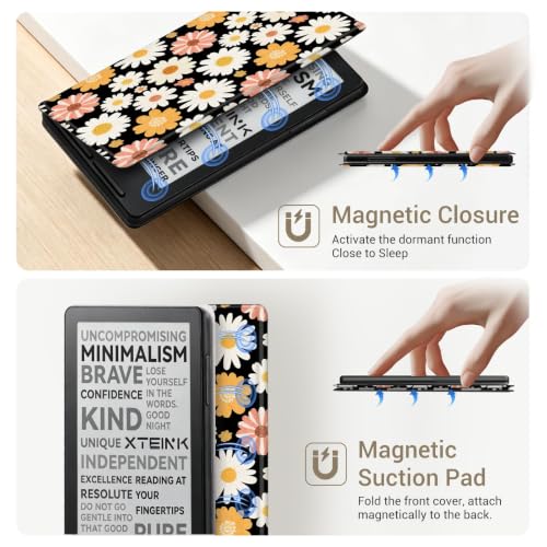 Image of CoBak Magnetic Case for XTEINK X3 eBook Reader, 3.7 inch Ultra-Lightweight PU Leather Cover(Sunny Daisies)