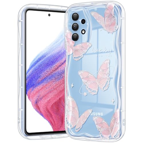 Coque antichoc Samsung A53 5G vagues souples papillon rose 3D