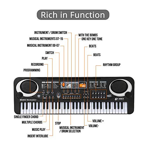 Baugger 61 Chaves Órgão Eletrônico USB Teclado Digital Piano Instrumento Musical Brinquedo Infantil
