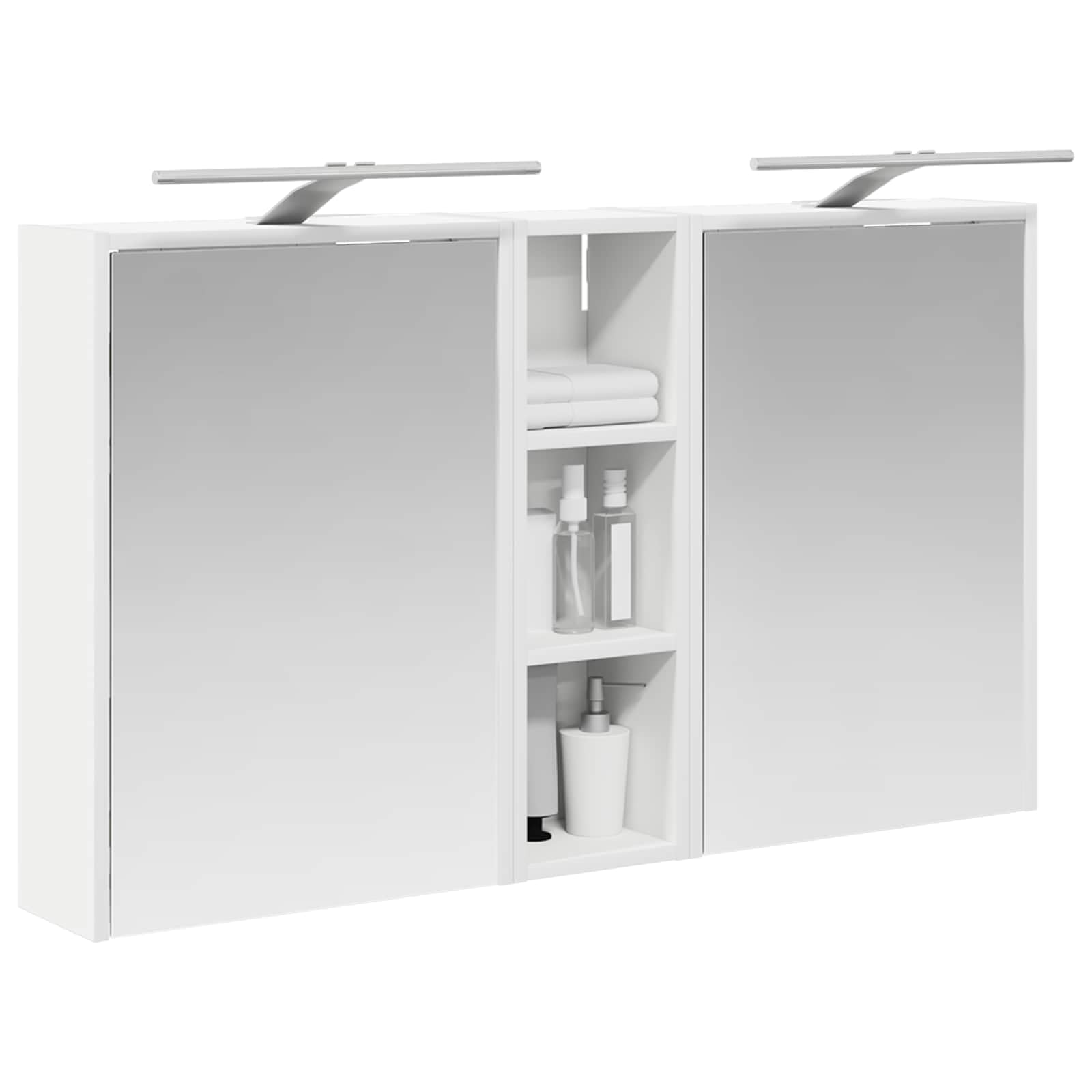 3-częściowy zestaw szafek łazienkowych z materiału drewnopochodnego, 106 x 16 x 62,5 cm, z oświetleniem LED, montaż ścienny, przestrzeń do przechowywania i dwukierunkowe lustro do łazienki i