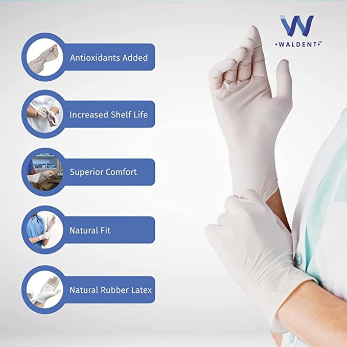 WALDENT Latex Examination Gloves Large Medical Grade Natural Latex Disposable Gloves Comfortable Fit for Medical Dental Laboratory and General Purpose Use 1