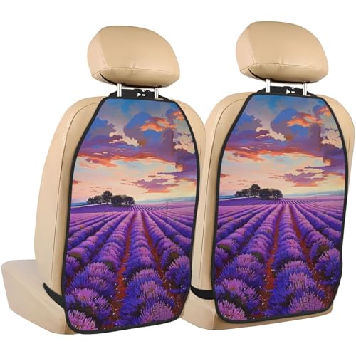 JTNWEC lavender fields Print Car Seat Kick Mats with Organisers 2 Pack Backseat Protector Seat Covers for Your Car, SUV, or Truck