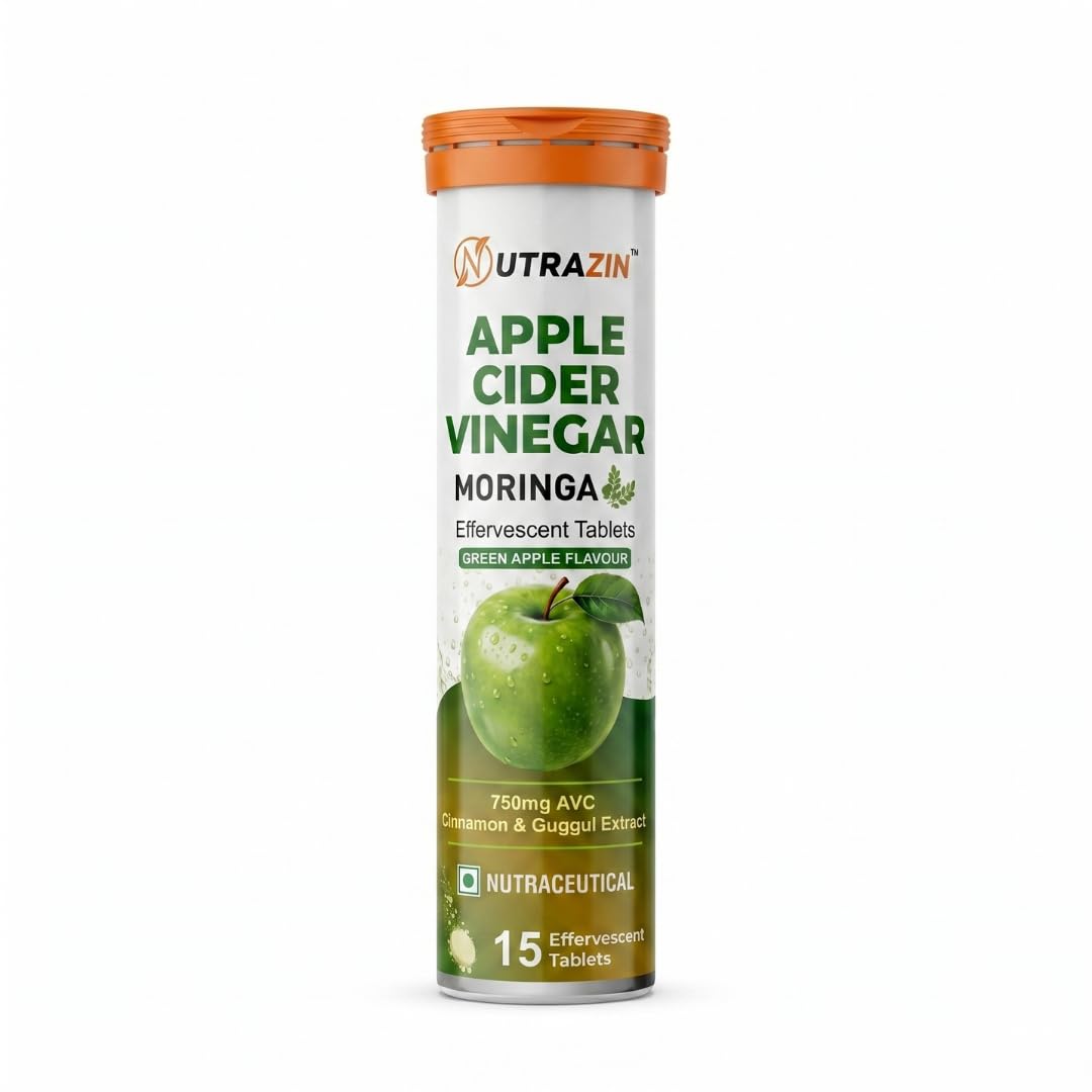 Apple Cider Vinegar Effervescent Tablets | Green Apple Flavour | With Moringa, Cinnamon & Guggul | Craving Control Support | 750 mg ACV | 15 Tablets-picture-40