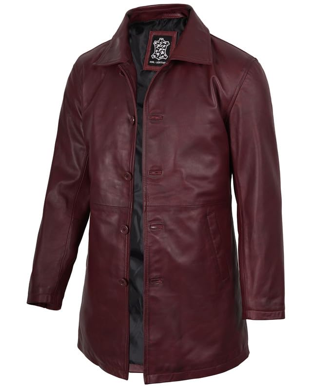 Blingsoul Mens Leather Coat - Mid-Length Real Lambskin Long Leather Jacket Men