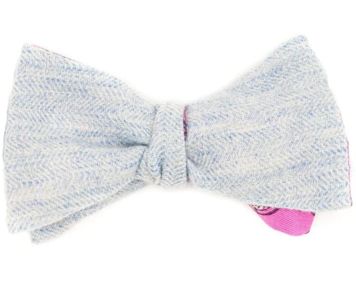 Papillon à nouer en soie bleu ciel et café imprimé rose accessoire homme