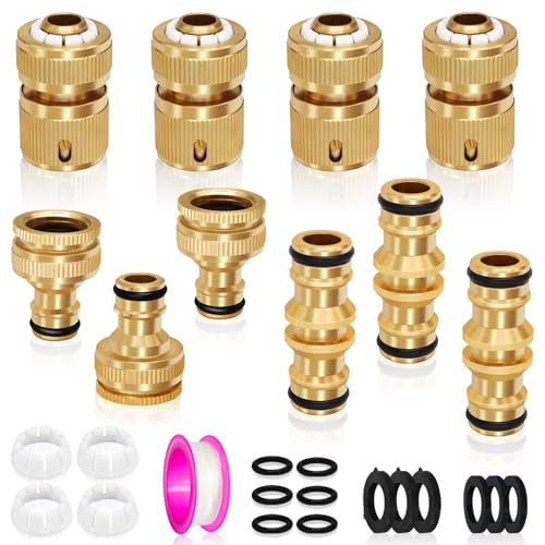 10 Pack Brass Garden Hose Tap Connector kit 2-in-1 Faucet Connector Double Male Connectors Hose 1/2End Quick Connect for Garden Hose Pipe Tube (A)