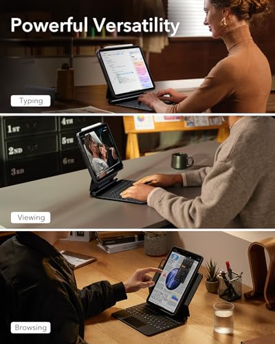 ESR iPad Pro 11 Zoll (M5/M4, 2025/2024) Hülle mit Tastatur, Tastaturhülle mit einzustellendem Magnetständer, Hoch-/Erhöhter Modus, abnehmbare Schutzhülle, Rebound 360 Serie, Schwarz 4