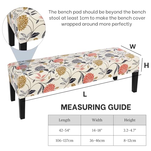 Image of SearchI Dining Bench Cover, Stretch Washable Long Bench Seat Covers, Rectangle Dining Table Bench Slipover for Dining Room, Living Room, Kitchen(Orange Flower)