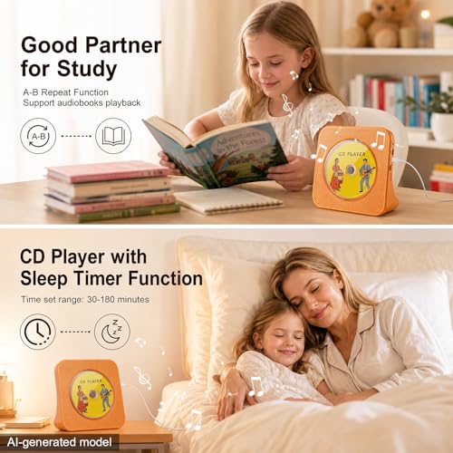 Image of Gueray CD Player Portable Bluetooth Desktop CD Player for Home with Timer Built-in HiFi Speakers with LCD Screen Display Boombox FM Radio USB Type-c (Orange)